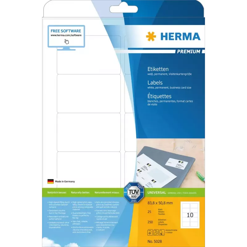 Lipnių etikečių lapai HERMA Labels Premium A4 83,8x50,8 mm