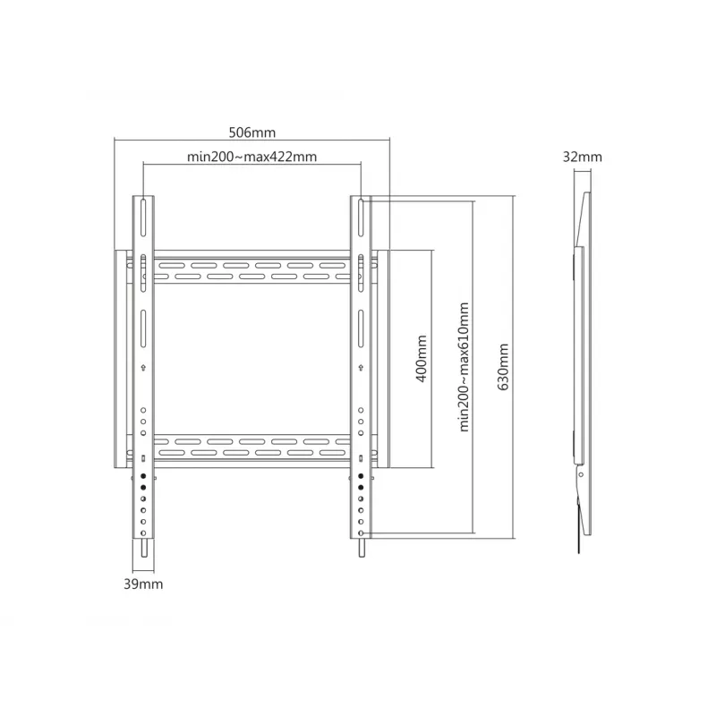 Sieninis laikiklis Multibrackets M Universal HD Portrait 60–100 colių, VESA 200x200–400x600, 100 kg, juodas