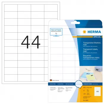 Lipnūs etikečių lapai HERMA Labels skaidrūs matiniai A4 48,3x25,4 mm plėvelė 1100 vnt.