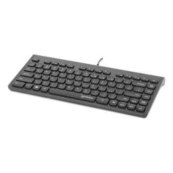 Manhattan Slim Wired USB Mini klaviatūra, 12 multimedijos/funkcijų klavišai, įmontuotas 1,5 m USB-A kabelis, kompaktiškas, žemo profilio formatas, skirta PC ir nešiojamam kompiuteriui, juoda