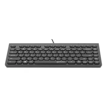 Manhattan Slim Wired USB Mini klaviatūra, 12 multimedijos/funkcijų klavišai, įmontuotas 1,5 m USB-A kabelis, kompaktiškas, žemo profilio formatas, skirta PC ir nešiojamam kompiuteriui, juoda
