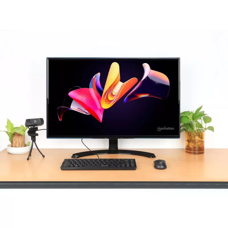 Manhattan Slim Wired USB Mini klaviatūra, 12 multimedijos/funkcijų klavišai, įmontuotas 1,5 m USB-A kabelis, kompaktiškas, žemo profilio formatas, skirta PC ir nešiojamam kompiuteriui, juoda
