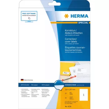 Lipnios etiketės HERMA A4 210x297 mm 25 vnt.