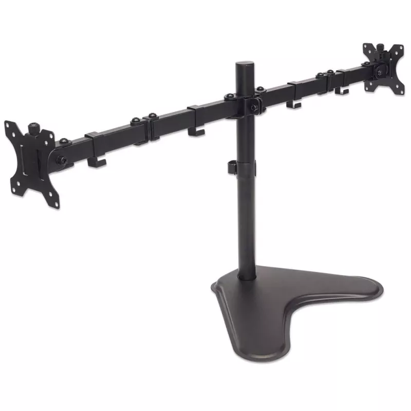 Manhattan dvigubas stalinis laikiklis televizoriams ir monitoriams (visiškai judamas), stovo komplektas, ekranams nuo 10 iki 27 colių, VESA 75x75 ir 100x100 mm, maks. 8 kg (kiekvienam), juodas