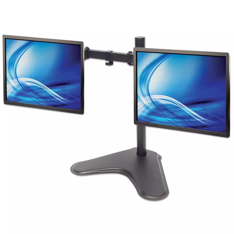 Manhattan dvigubas stalinis laikiklis televizoriams ir monitoriams (visiškai judamas), stovo komplektas, ekranams nuo 10 iki 27 colių, VESA 75x75 ir 100x100 mm, maks. 8 kg (kiekvienam), juodas