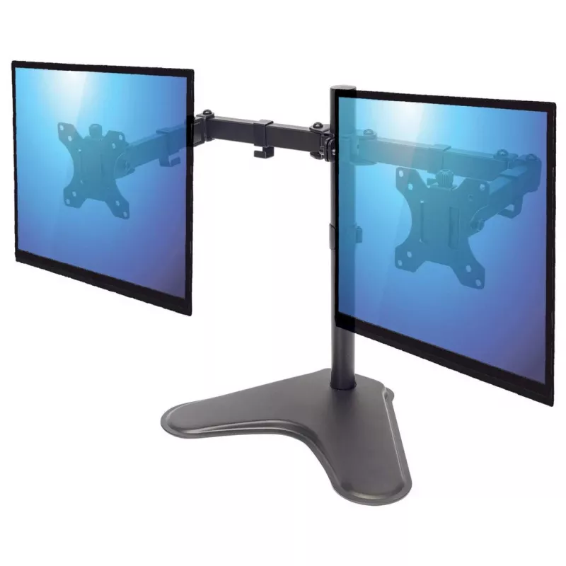 Manhattan dvigubas stalinis laikiklis televizoriams ir monitoriams (visiškai judamas), stovo komplektas, ekranams nuo 10 iki 27 colių, VESA 75x75 ir 100x100 mm, maks. 8 kg (kiekvienam), juodas