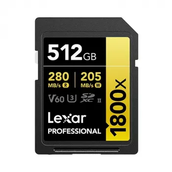 „Lexar Professional 1800x“ 512 GB SDXC UHS-II atminties kortelė (auksinė serija)