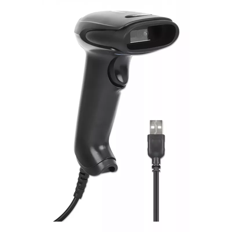 Manhattan CCD rankinis brūkšninių kodų skaitytuvas, USB, 60 mm nuskaitymo plotis, kabelis 152 cm, maksimali aplinkos šviesa 5000 liuksų (saulės šviesa), juodas, trejų metų garantija