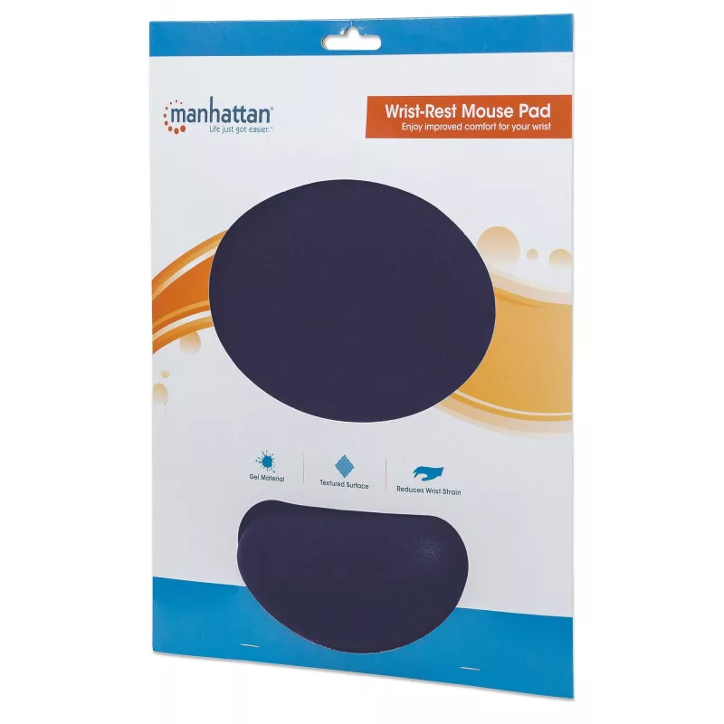 Manhattan Wrist Gel riešo atrama ir pelės kilimėlis, mėlynas, 241 × 203 × 40 mm, neslystantis pagrindas, garantija visam laikui, kortelės pakuotė