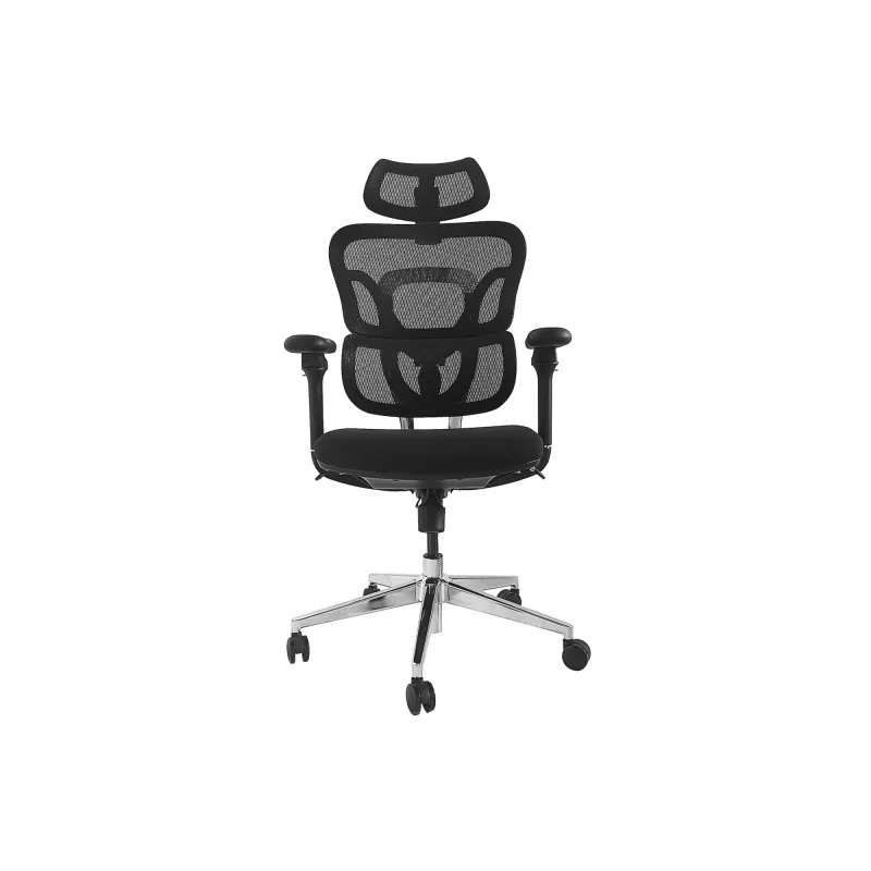Ergonominė biuro kėdė EQUIP 651053 su galvos atrama ir porankiais, tinklinis atlošas, paminkštinta sėdynė, reguliuojamas aukštis 117–135 cm, plotis 660 mm, juoda