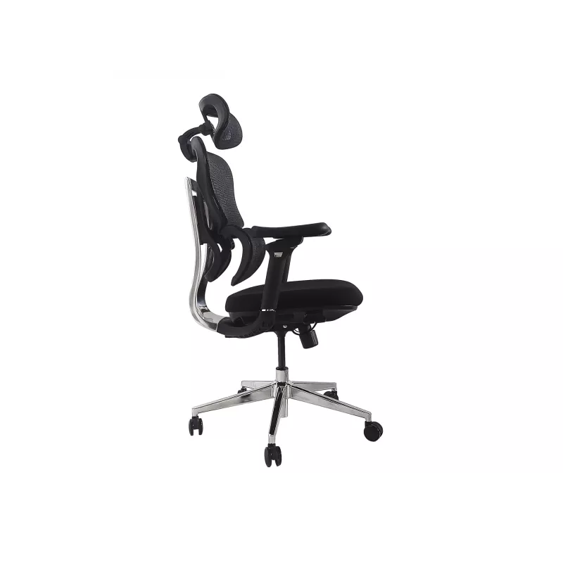 Ergonominė biuro kėdė EQUIP 651053 su galvos atrama ir porankiais, tinklinis atlošas, paminkštinta sėdynė, reguliuojamas aukštis 117–135 cm, plotis 660 mm, juoda