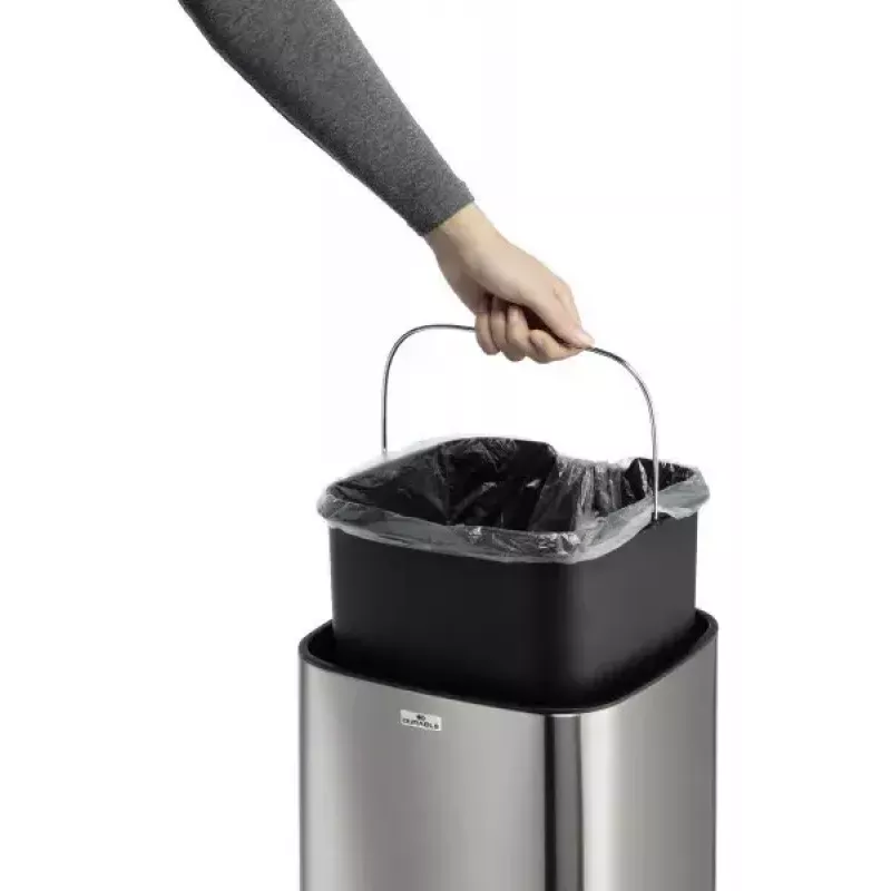 Durable TOUCH 21L stačiakampė nerūdijančio plieno šiukšliadėžė juoda sidabrinė
