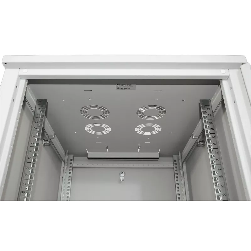 Intellinet 19 colių tinklo spinta - laisvai pastatoma, 26U, 600x600 mm (plotis x gylis), pilka, plokščioje pakuotėje, maks. 1500 kg, kelių taškų durų spyna, po vieną spyną kiekviename šoniniame skydelyje, naudingas gylis 123–373 mm, IP20, stelažas, pliena