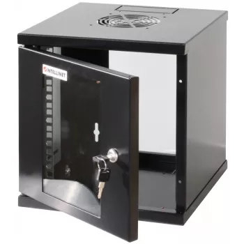 Intellinet 10 colių tinklo spinta – montuojama ant sienos (standartinė), 6U, 300 mm gylio, juoda, surinkta, maks. 60 kg, tinka naudoti ant stalo ar grindų, naudingas gylis 265 mm, metalinės ir stiklinės durys, galinė plokštė, nuimami šonai, komplekte nėra