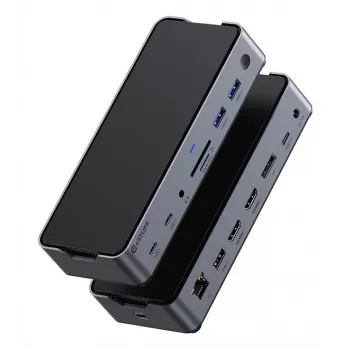 eSTUFF GLB232006 USB-C stotelė 3 prievadams USB 3.2 Gen 1 Type-C, aliuminis, juoda