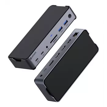 eSTUFF GLB232006 USB-C stotelė 3 prievadams USB 3.2 Gen 1 Type-C, aliuminis, juoda