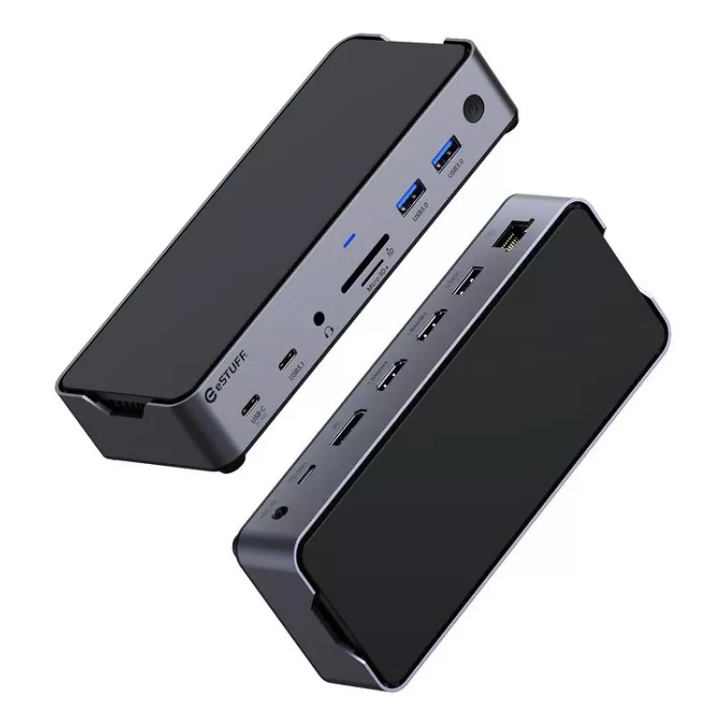 eSTUFF GLB232006 USB-C stotelė 3 prievadams USB 3.2 Gen 1 Type-C, aliuminis, juoda