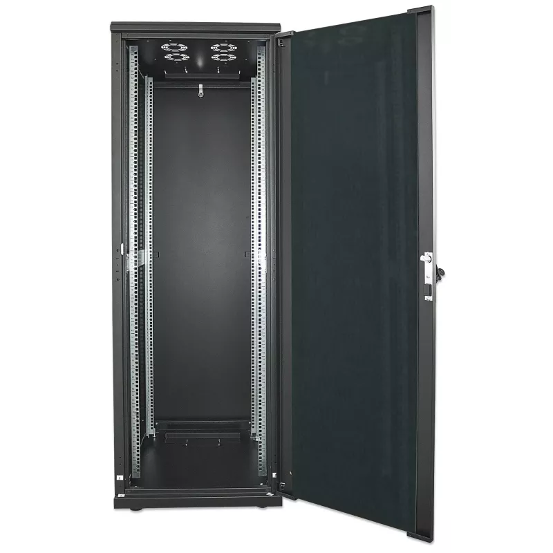 Intellinet 19 inch tinklo spinta – laisvai pastatoma, 32U, 600x600 mm (plotis x gylis), juoda, plokščioje dėžėje, maks. 1500 kg, kelių taškų durų spyna, po vieną spyną šoniniame skydelyje, naudingas gylis 123–373 mm, IP20, stelažas, plienas