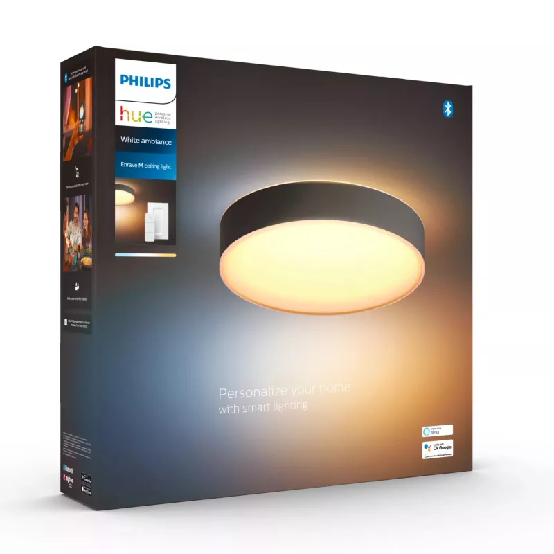 Philips Hue White Ambience Enrave vidutinis lubinis šviestuvas, išmanusis lubinis apšvietimas, Bluetooth, juodas, LED, metalas, nekeičiama lemputė