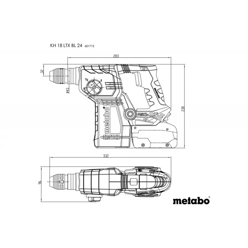 Plytų gręžtuvas Metabo KH 18 LTX BL 24, 1280 aps./min., SDS Plus, 24 mm