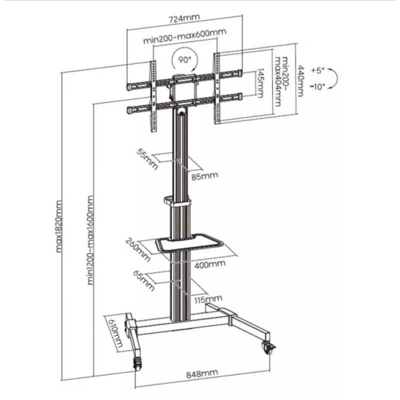 Equip 650630 mobilus televizoriaus stovas 37-86 colių, 50 kg, aukščio reguliavimas
