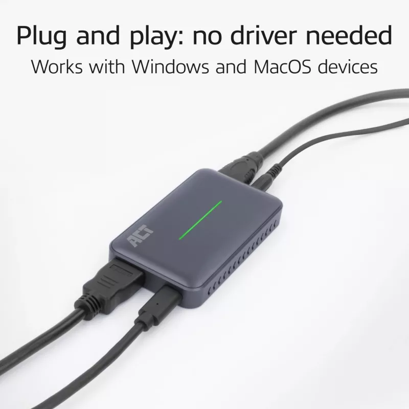ACT USB-C vaizdo fiksavimo kortelė, HDMI 4K@60Hz perdavimas, 4K@30Hz fiksavimas