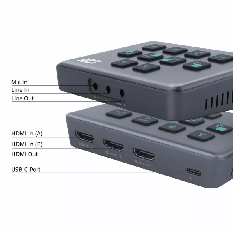 ACT Dual HDMI įvesties USB-C vaizdo perjungiklis 60Hz pilkas