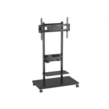 Mobilus TV vežimėlis EQUIP 50–90 colių su pegboard lentyna, VESA 200x200–600x400, 60 kg, juodas
