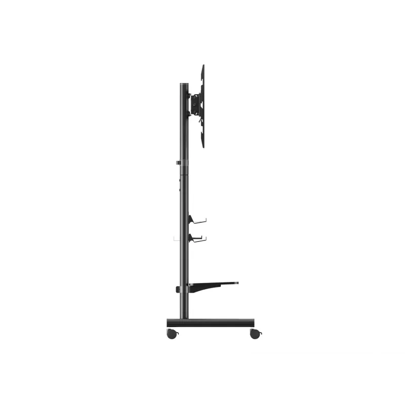 Mobilus TV vežimėlis EQUIP 50–90 colių su pegboard lentyna, VESA 200x200–600x400, 60 kg, juodas