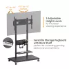 Mobilus TV vežimėlis EQUIP 50–90 colių su pegboard lentyna, VESA 200x200–600x400, 60 kg, juodas