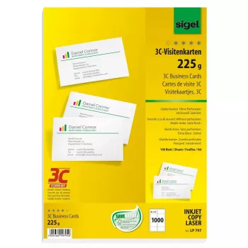 Vizitinės kortelės Sigel LP797 (100 lapų, 1000 kortelių, 225 g/m², satino apdaila)