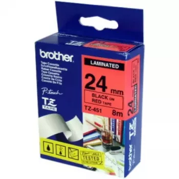 Brother TZ-451 lipni juosta, TZ terminė perdavimo, 24 mm x 8 m, juoda ant raudono