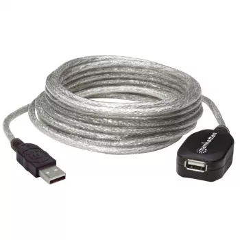 Manhattan USB-A prailginimo kabelis, 5 m, aktyvus, sidabrinis, 480 Mbps (USB 2.0), su kartotuvu