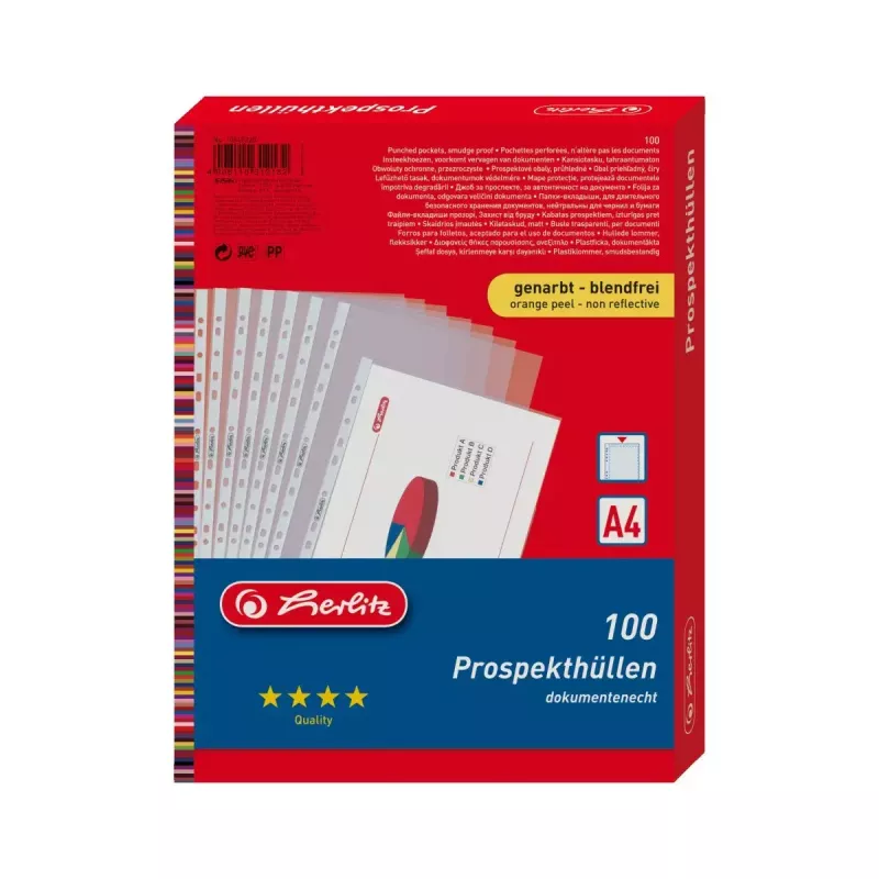 A4 apsauginiai vokai dokumentams Herlitz 10840320, 100 vnt.