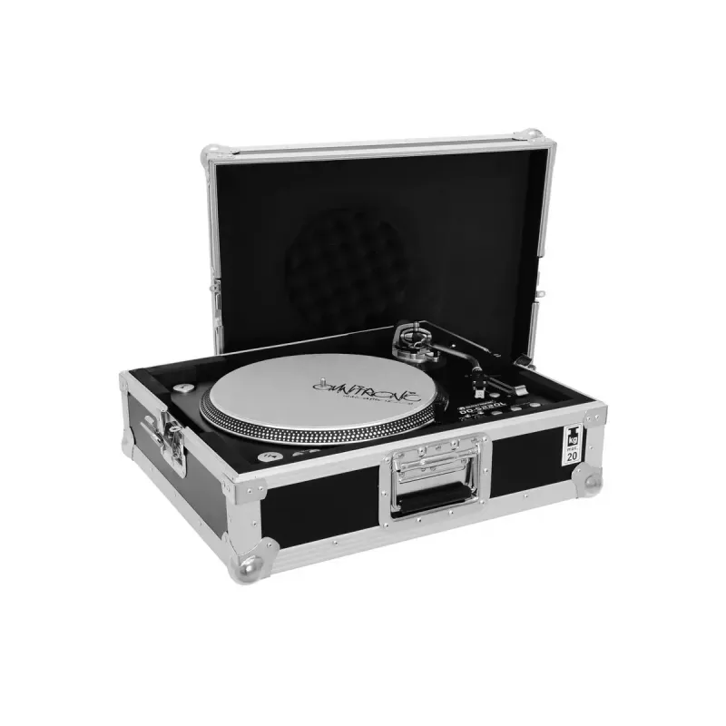 Hard case Roadinger 30123310 patefono dėžė iš faneros juoda sidabrinė