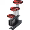 Šešiabriaunių raktų rinkinys su T formos rankena KS Tools 158.8130 – 8 vnt., trumpa ranka, bendras svoris 1,08 kg