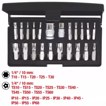 KS Tools 911.3120 veržliarakčių lizdų rinkinys – 22 plieniniai lizdai, 432 g
