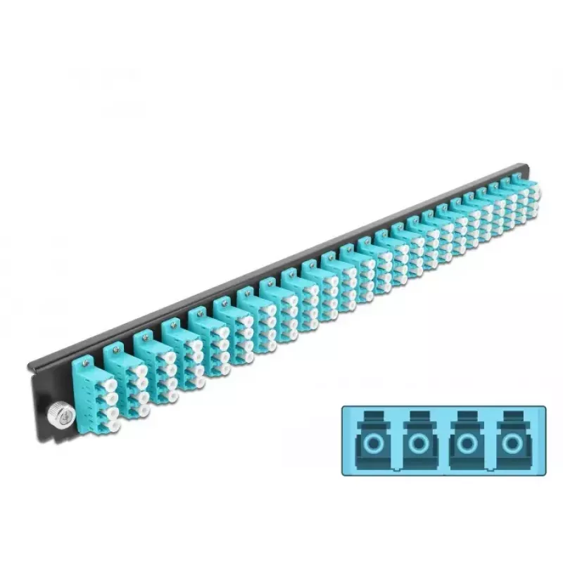 Priekinis skydelis su jungtimis DeLOCK 19 colių 24 prievadų LC Quad, aqua