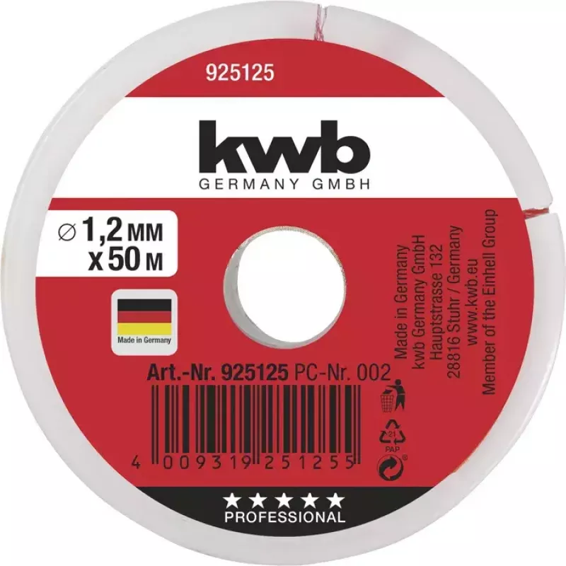 Virvė KWB 925125 50 m Nailoninė Raudona 1,2 mm