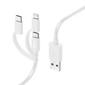 Įkrovimo laidas Hama 3-in-1, USB-A – Micro-USB, USB-C ir Lightning, 1,0 m, baltas