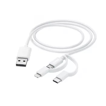 Įkrovimo laidas Hama 3-in-1, USB-A – Micro-USB, USB-C ir Lightning, 1,0 m, baltas