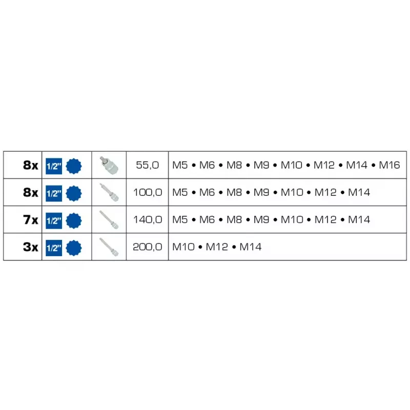 26 dalių XZN įmovų rinkinys Brilliant Tools BT022026 1/2 colio