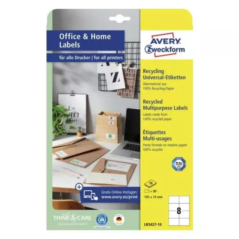 Lipdukai spausdintuvui Avery LR3427-10 Baltas A4 80 vnt.
