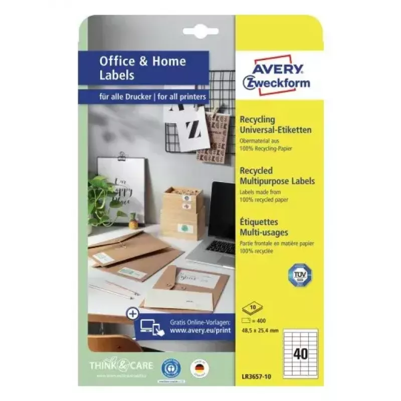 Lipnūs etikečių lapai Avery LR3657-10 Balti 2,54x4,85 cm 400 vnt.