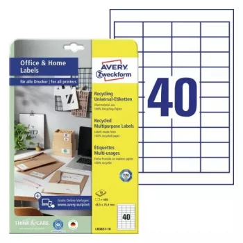 Lipnūs etikečių lapai Avery LR3657-10 Balti 2,54x4,85 cm 400 vnt.
