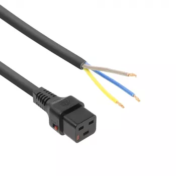 ACT maitinimo laidas su C19 IEC Lock užraktu – atviras galas, juodas, 2 m, PC1174, 5 vnt. pakuotė