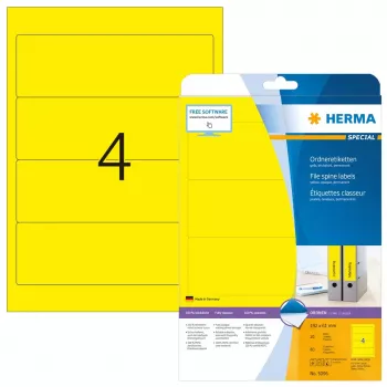 HERMA A4 failų etiketės 192x61 mm geltonos matinės nepermatomos 80 vnt.