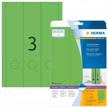 HERMA A4 bylų etiketės 61x297 mm žalios matinės popierinės nepermatomos 60 vnt.