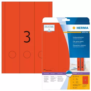 HERMA A4 failų etiketės 61x297 mm raudonos matinės nepermatomos 60 vnt.