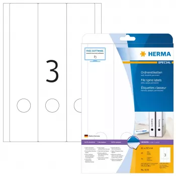 HERMA segtuvų etiketės A4 61x297 mm balto matinio nepermatomo popieriaus 75 vnt.